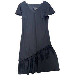 S.L. Fashions Womens Sheath Pencil Dress Fringe Short Sleeve Sz 10 Black Stretch